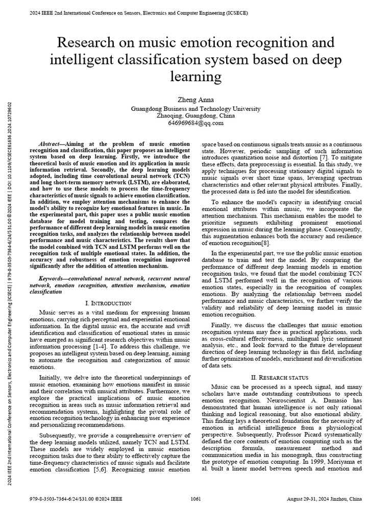 Deep Learning for Music Emotion Recognition | PDF | Deep Learning ...