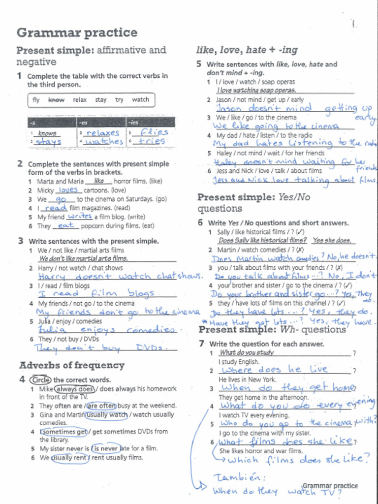 Present Simple Answers | PDF