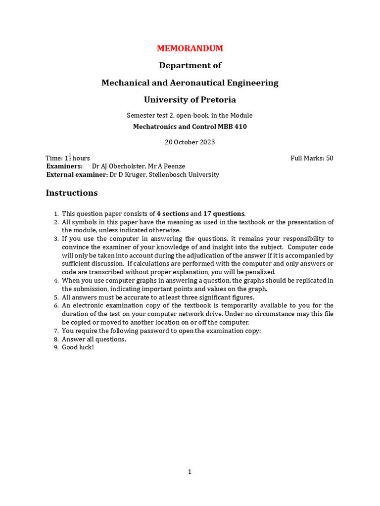 Mechatronics Control Test Paper 2023 | PDF | Analog To Digital ...