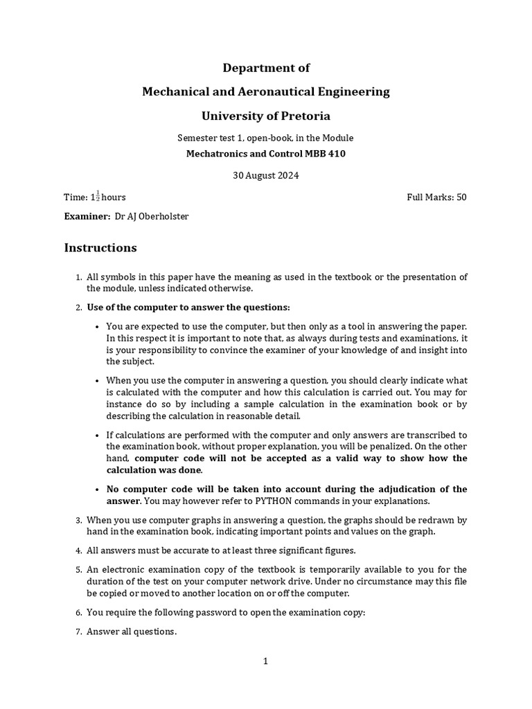 MBB410 2024 Semtest 1 - Memo | PDF | Computer Engineering | Electrical ...