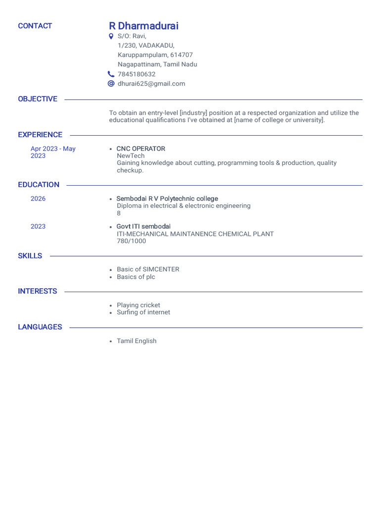 Entry-Level CNC Operator Resume | PDF