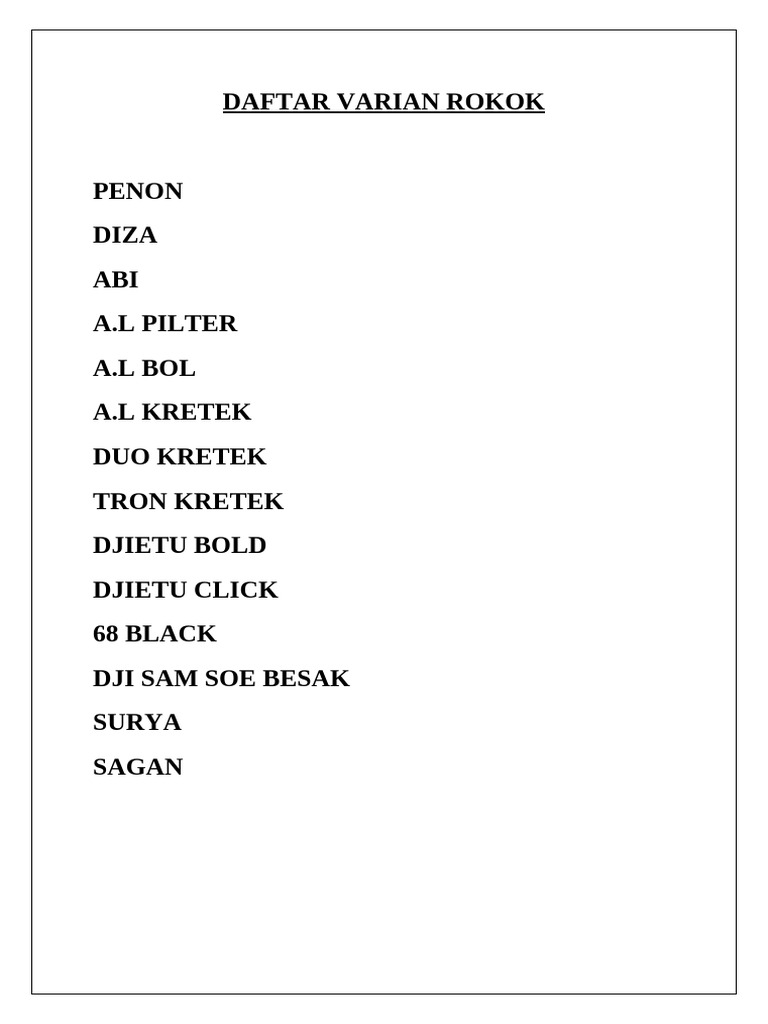 Daftar Varian Rokok | PDF
