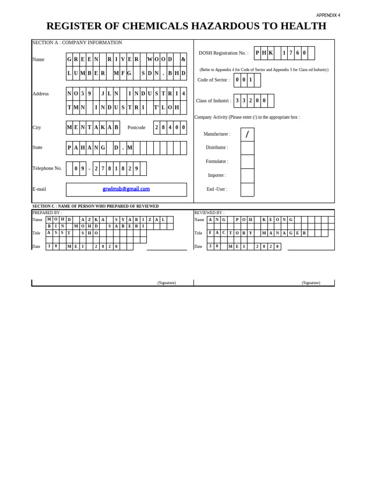 Chemical Register GRW05'2020 | PDF | Personal Protective Equipment ...