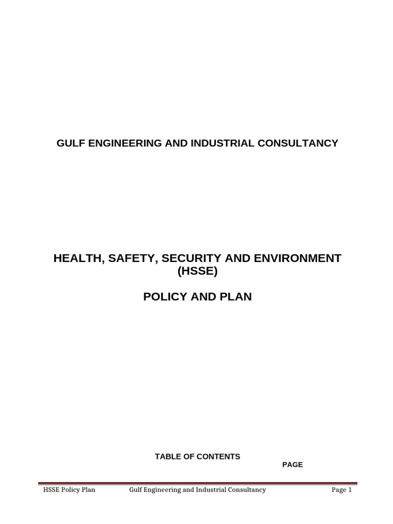 Gulf Engineering HSSE Policy Plan | PDF | Occupational Safety And ...