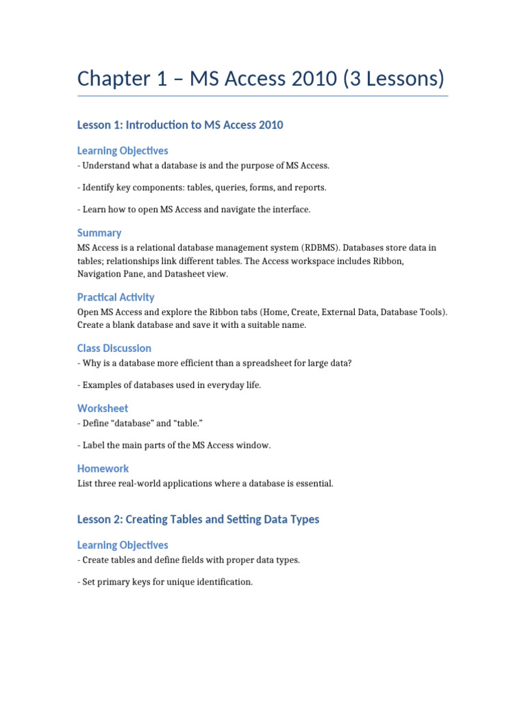 MS Access 2010: Database Basics & Queries | PDF | Databases | Microsoft ...