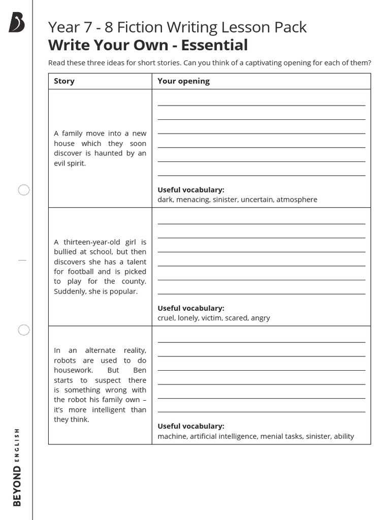 Year 7 - 8 Fiction Writing - Lesson 1 Write Your Own LA | PDF