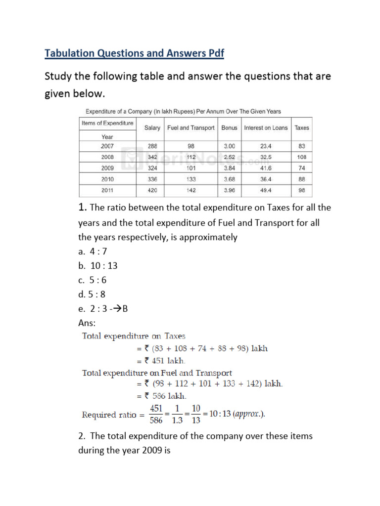 Tabulation Q&A for Financial Analysis | PDF