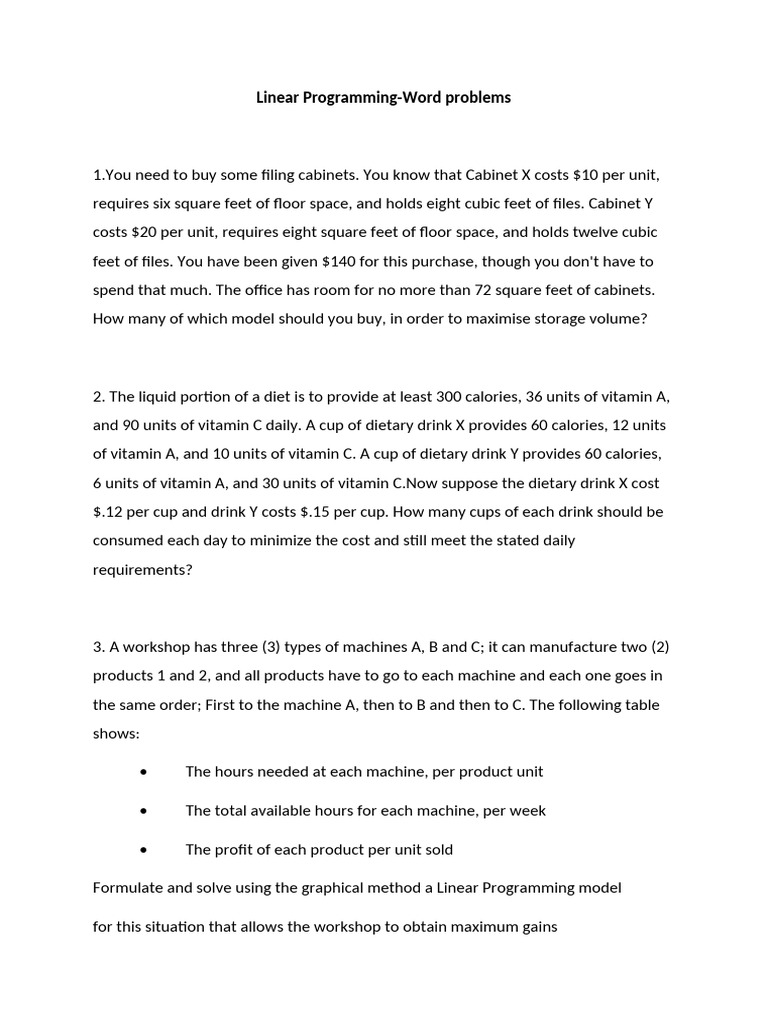 Linear Programming Word Problems Solutions | PDF | Calculator