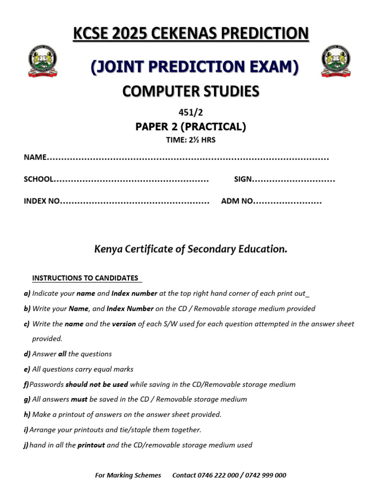 KCSE 2025 Practical Marking Scheme | PDF | Information Retrieval ...