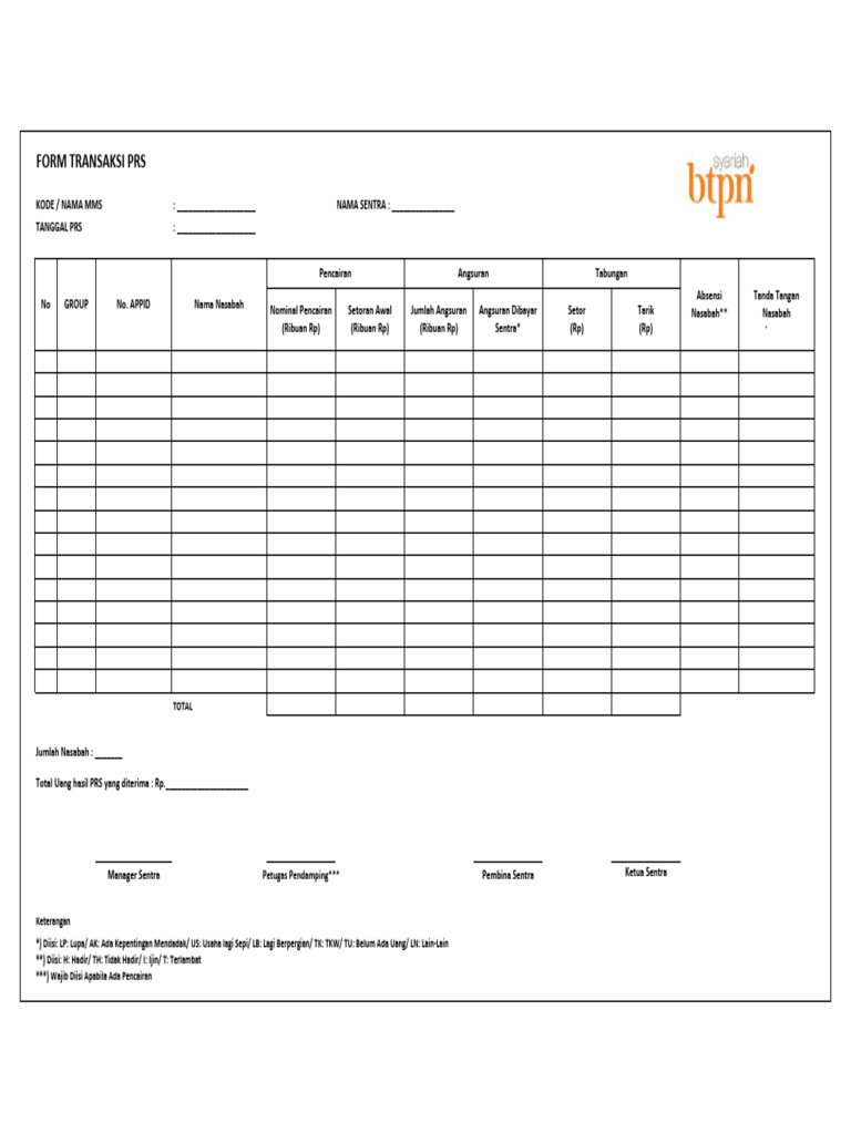 Form Transaksi PRS Nasabah | PDF