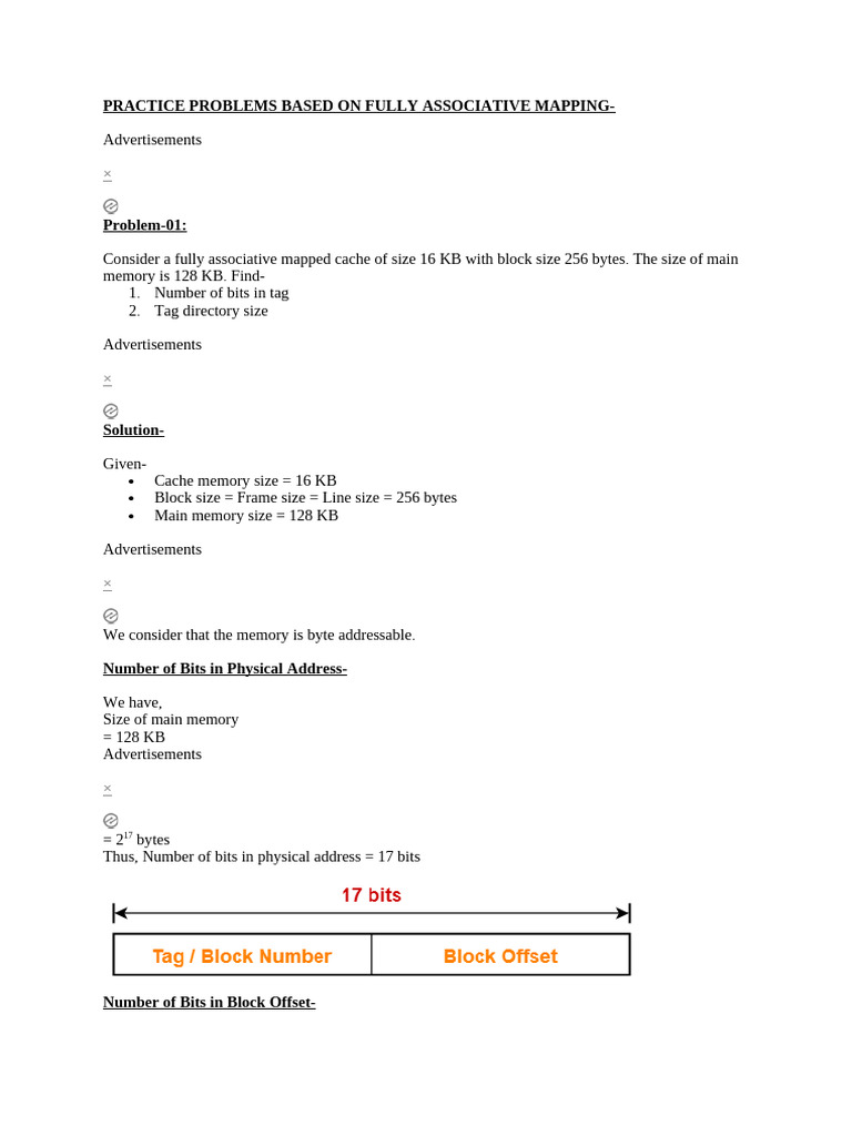 Fully Associative Mapping Problems | PDF | Cpu Cache | Bit