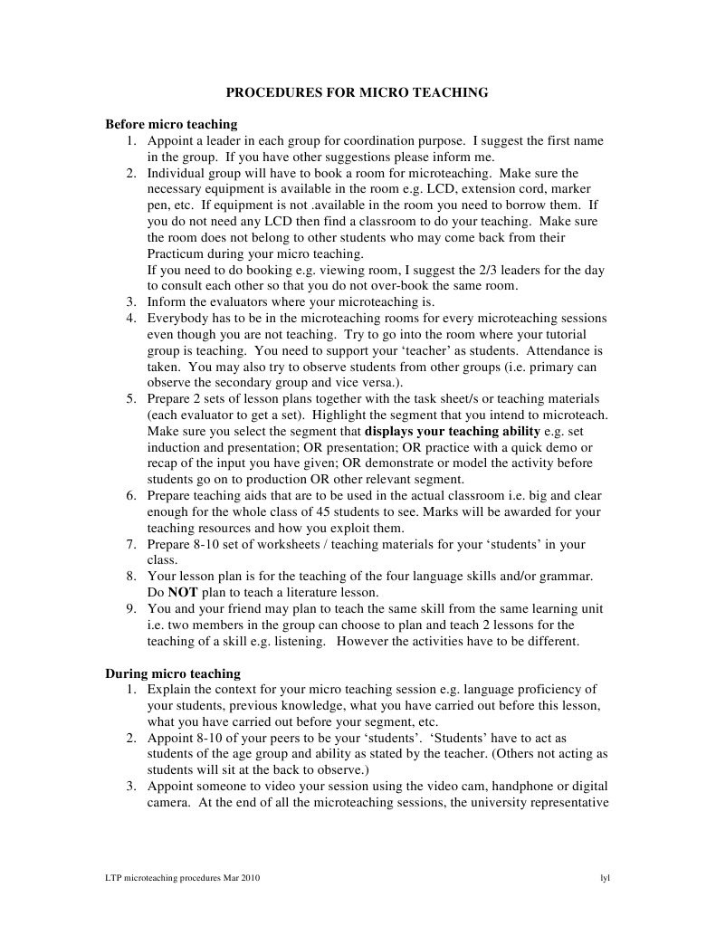 Micro Teaching Procedures and Guidelines | PDF | Lesson Plan | Teachers