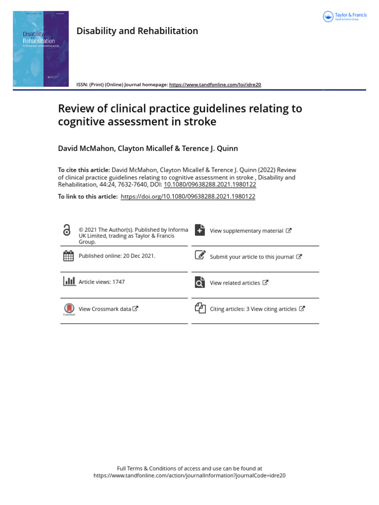 Cognitive Assessment Guidelines for Stroke | PDF | Evidence Based ...