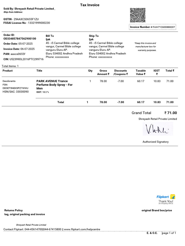 Invoice for Personal Care Products | PDF | Payments