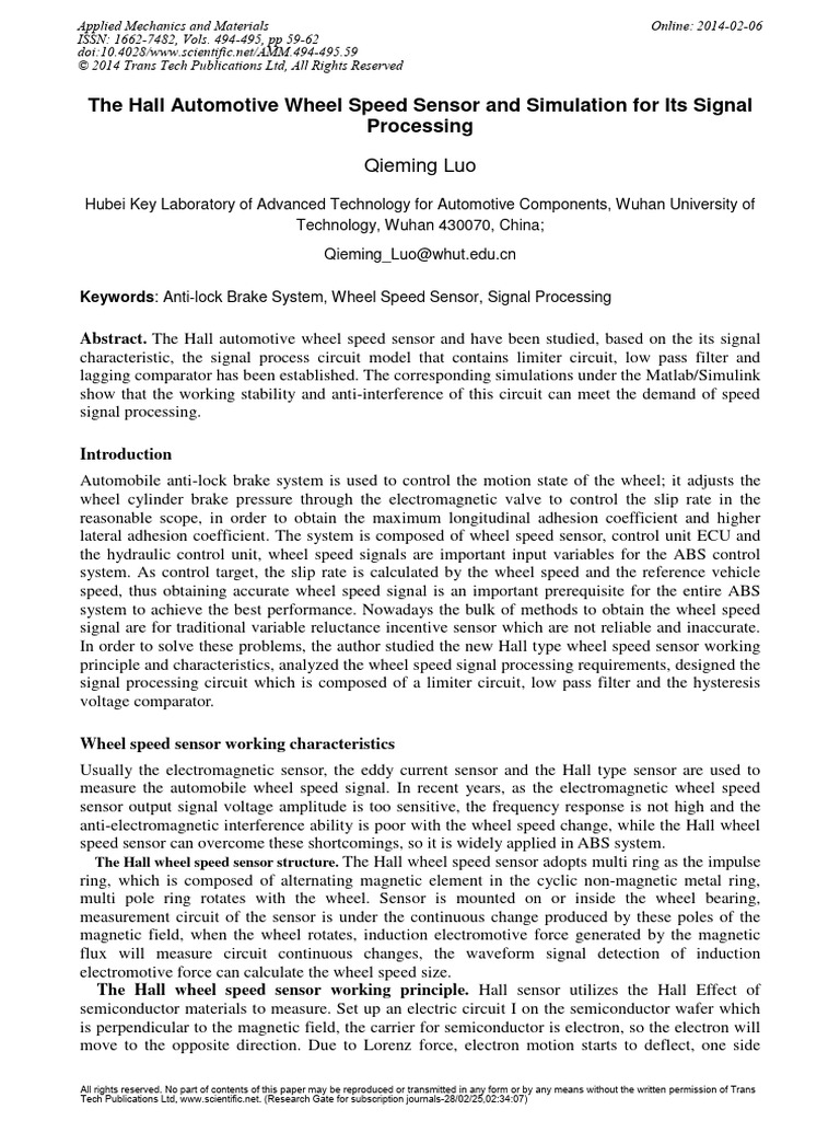 The Hall Automotive Wheel Speed Sensor and Simulat | PDF | Amplitude ...