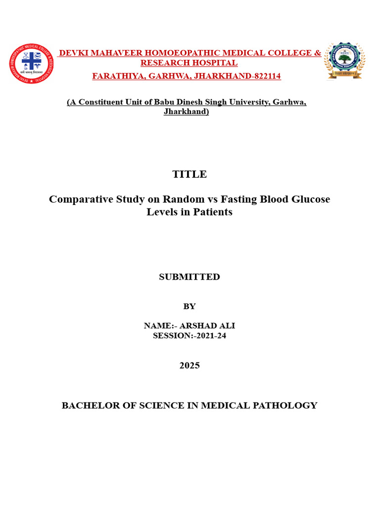 Comparative Study On RBS and FBS Levels in Parients | PDF | Diabetes ...