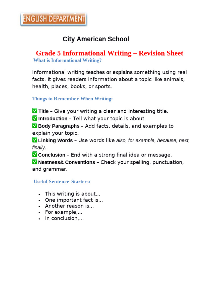 Grade 5 Informational-Writing Revision | PDF