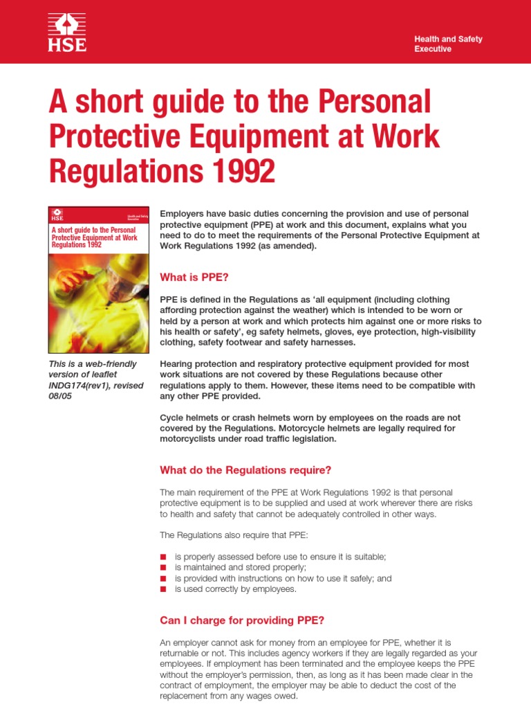 A Short Guide To The Personal Protective Equipment at Work Regulations ...