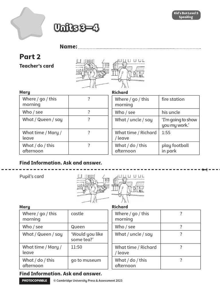 Kid's Box Level 2 & 5 Speaking Activities | PDF