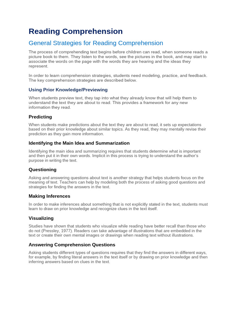 Reading Comprehension Strategies Guide | PDF | Public Finance | Reading ...