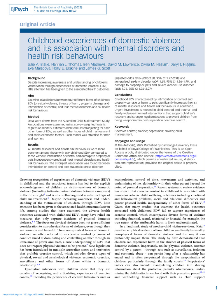 Impact of Childhood Domestic Violence on Mental Health | PDF | Child ...
