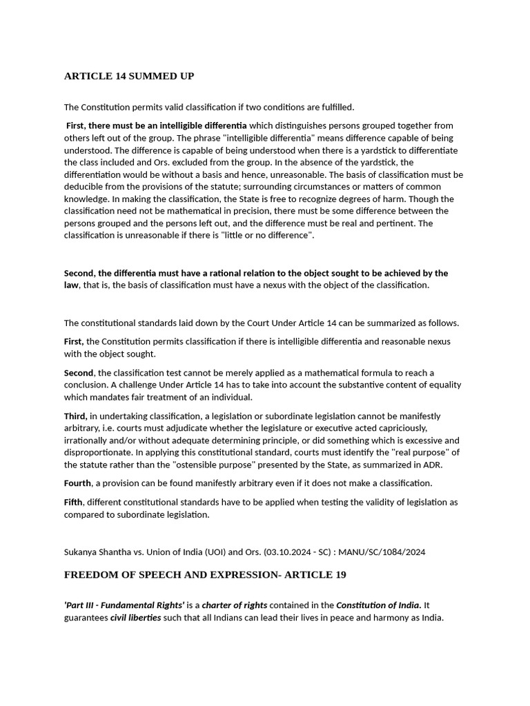 Article 14 & Freedom of Speech Overview | PDF | Freedom Of Speech | Justice