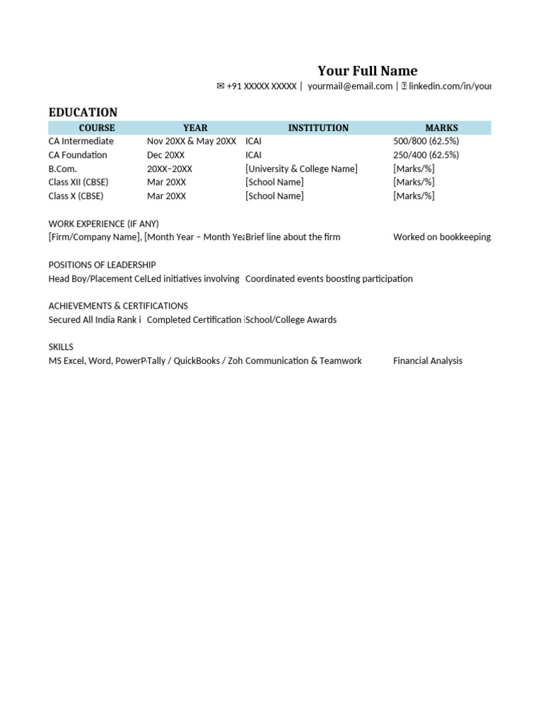 CA Resume Template | PDF