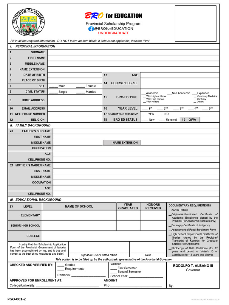 BRO-ED Scholarship Application Form | PDF