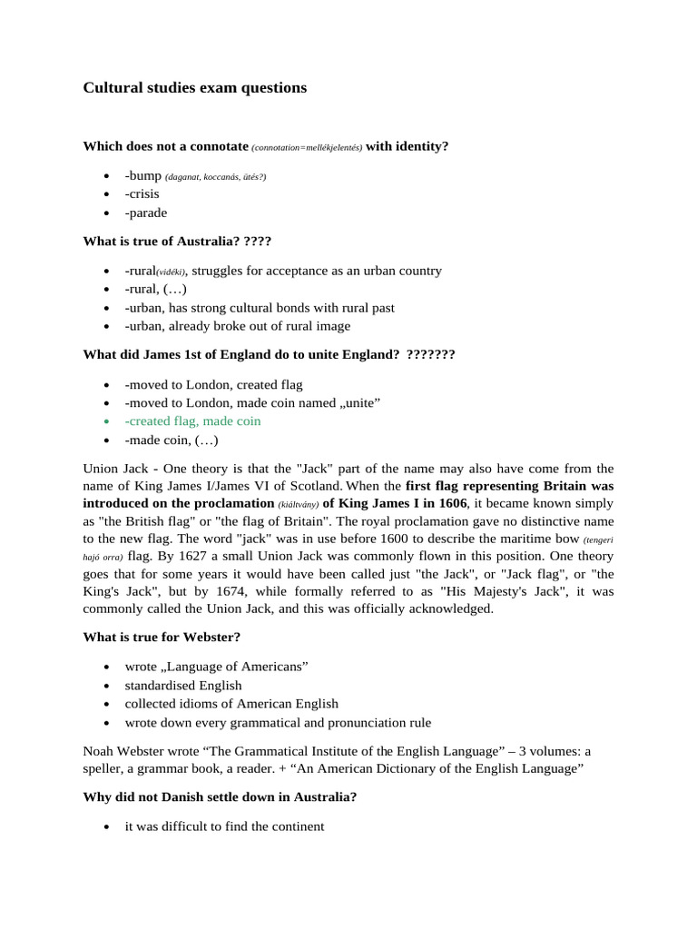 Cultural Studies Exam Questions Guide | PDF | English Language | Australia