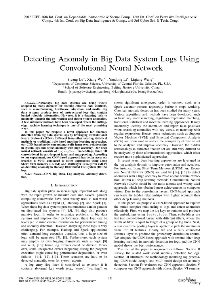 Detecting Anomaly in Big Data System Logs Using Convolutional Neural ...