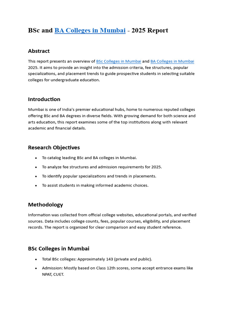 Top BSc Colleges in Mumbai 2025 | PDF | University And College ...
