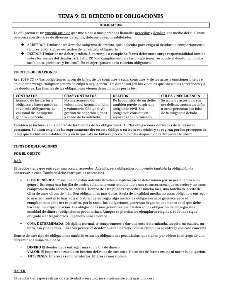 Tipos y Fuentes del Derecho de Obligaciones | PDF | Pagos | Ley de ...