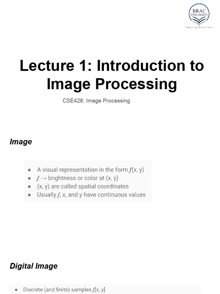 CSE 428 - Image Processing - Lecture 1 - Introduction To Image ...