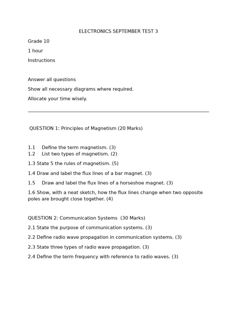 Electronics Test 3 September | PDF