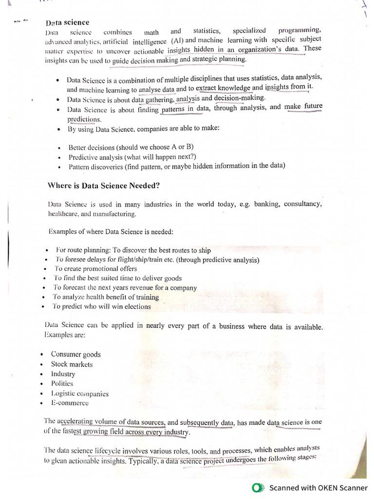 Data Science Notes Unit 1 | PDF