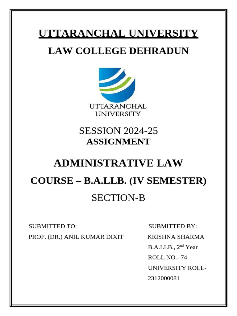 Administrative Law Assignment 2024-25 | PDF