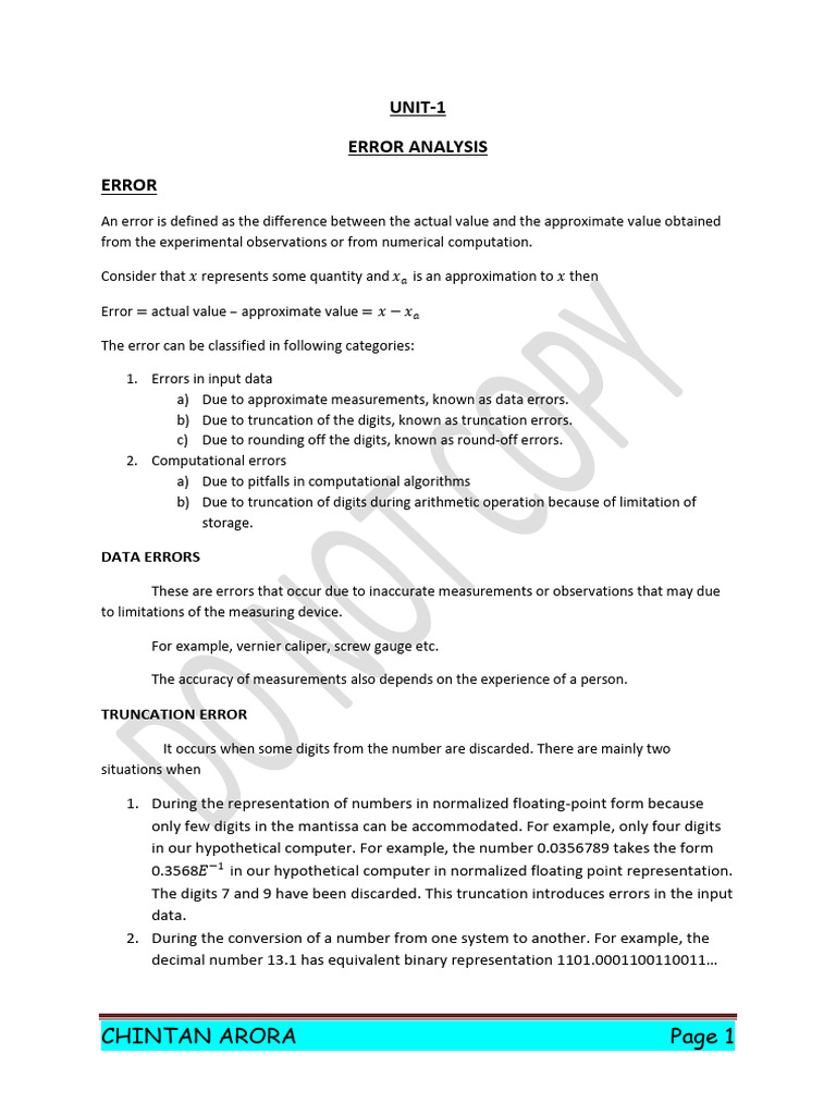 Types of Errors in Numerical Calculations | PDF | Numbers | Decimal