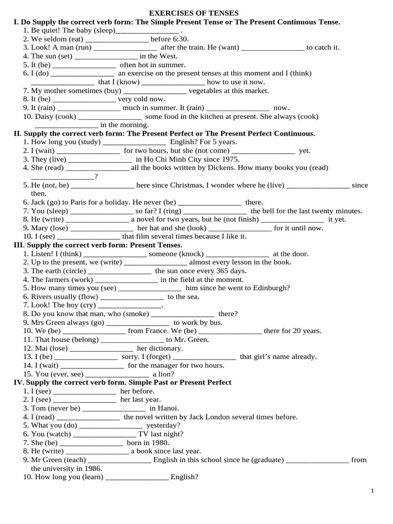 Tense Exercises for English Learners | PDF | Syntax | Grammar
