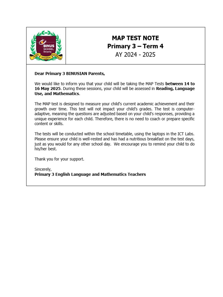 P3 MAP Test Note | PDF