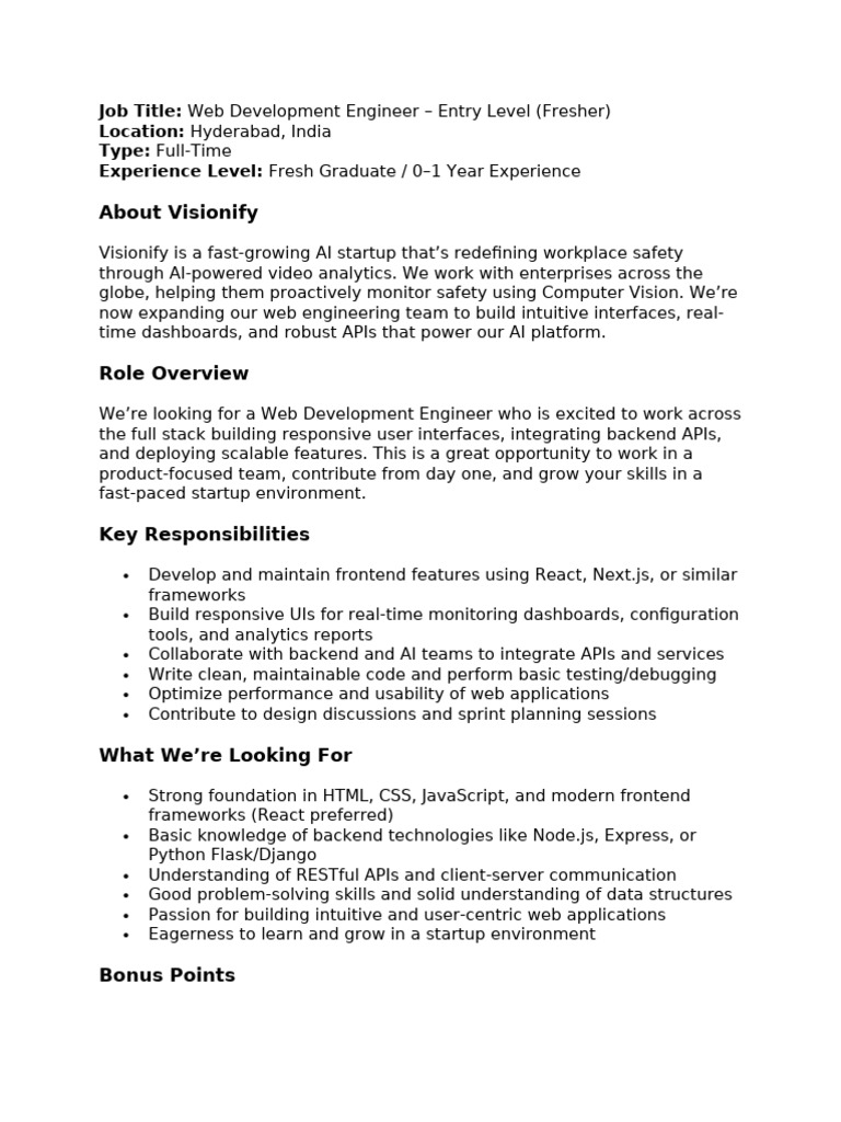 Entry-Level Web Development Engineer Job | PDF | Web Development ...