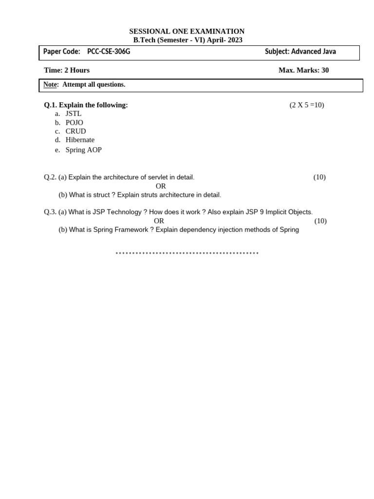 Advanced Java Exam Questions April 2023 | PDF