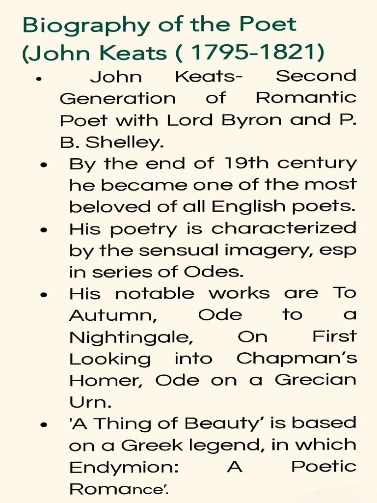 John Keats: A Poet's Legacy and Themes | PDF | John Keats | Poetry