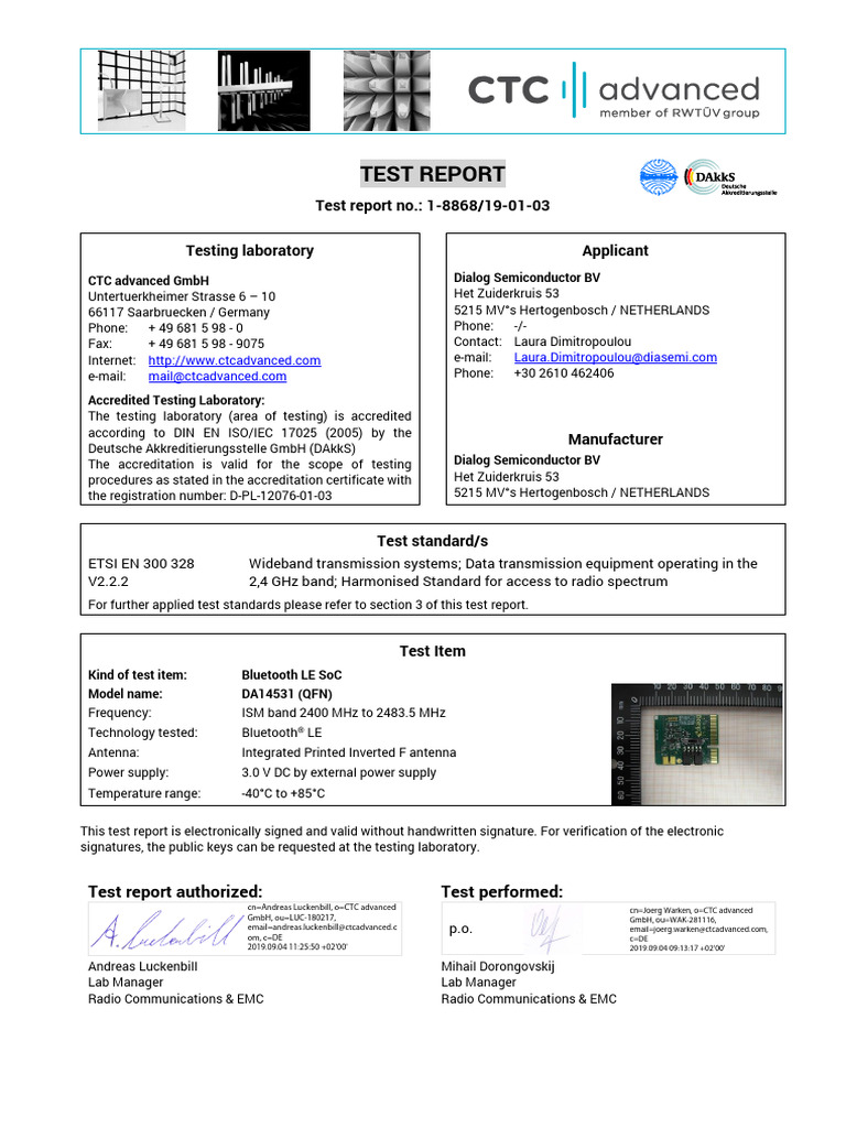 Bluetooth LE SoC Test Report Summary | PDF | Antenna (Radio) | Hertz
