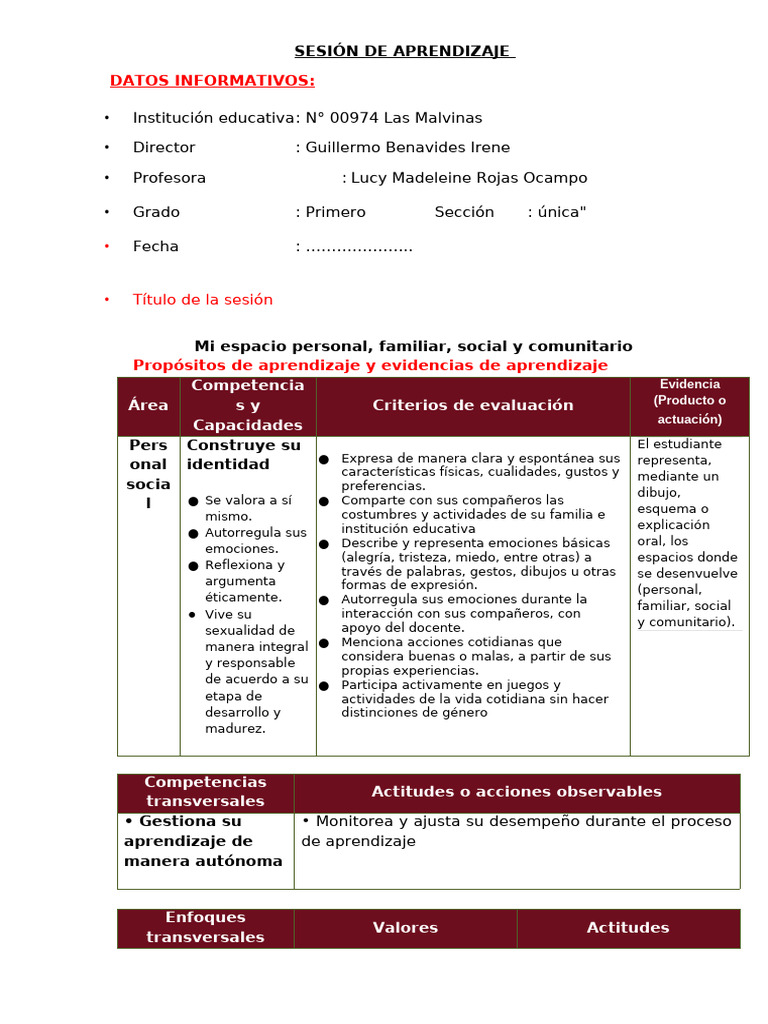 Sesión 2 Tutoria 1°. | PDF | Aprendizaje | Las emociones