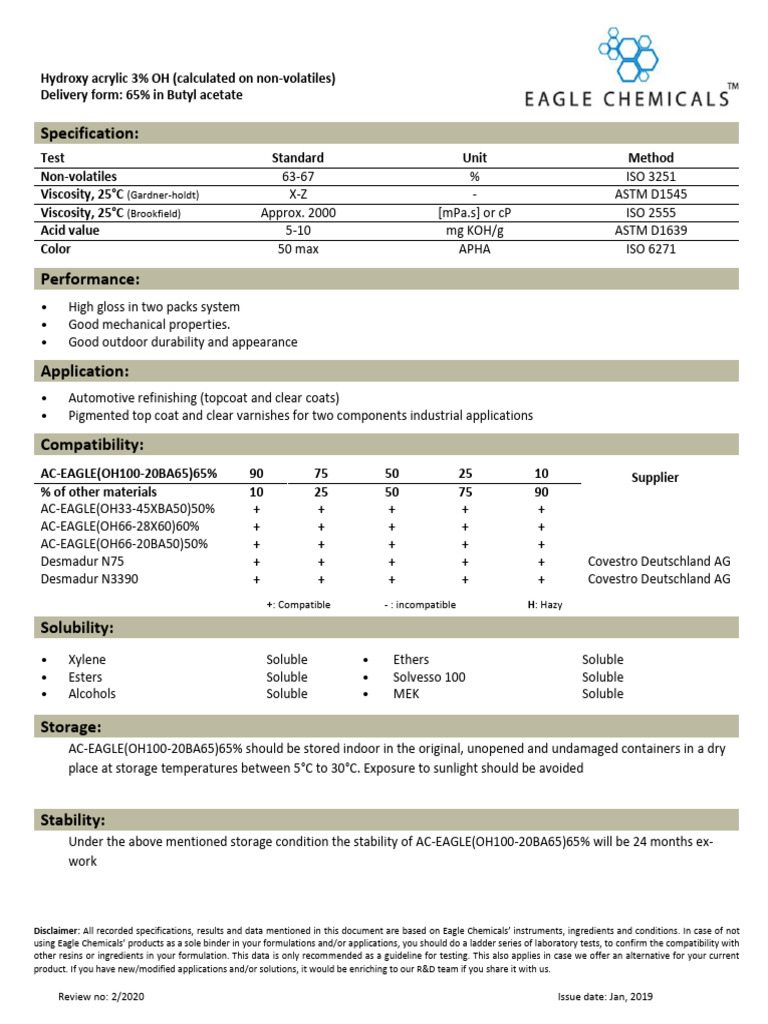 AC-EAGLE(OH100-20BA65) Technical Data Sheet | PDF | Varnish | Solubility