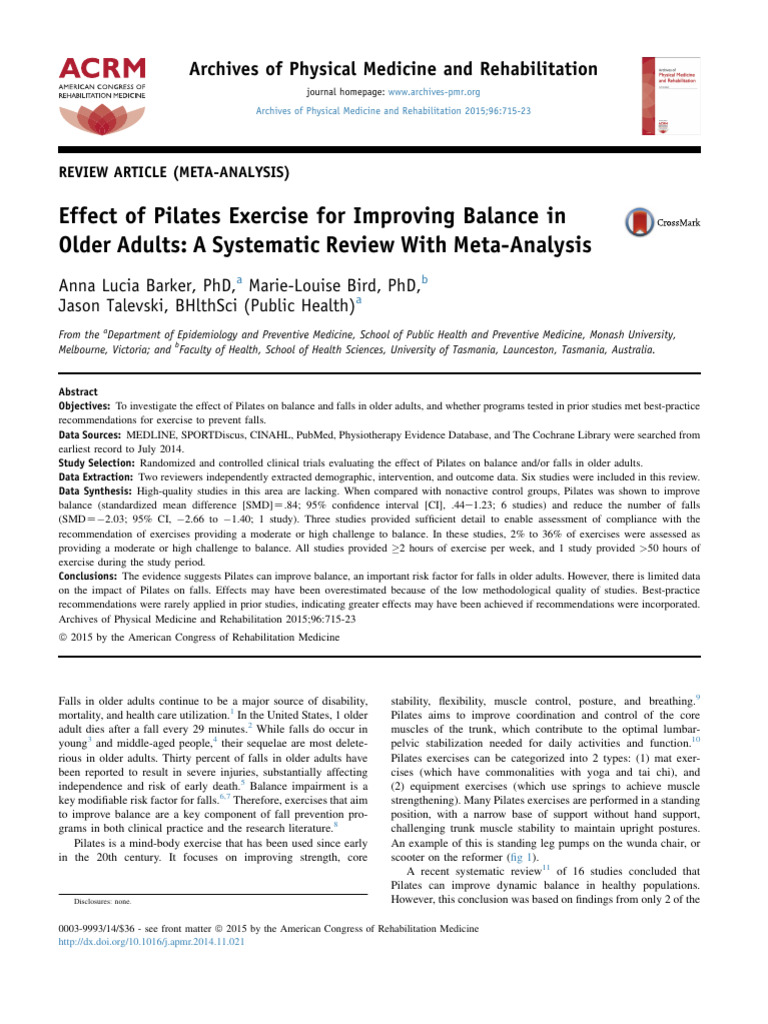 Effect of Pilates Exercise For Improving Balance in Older Adults A ...