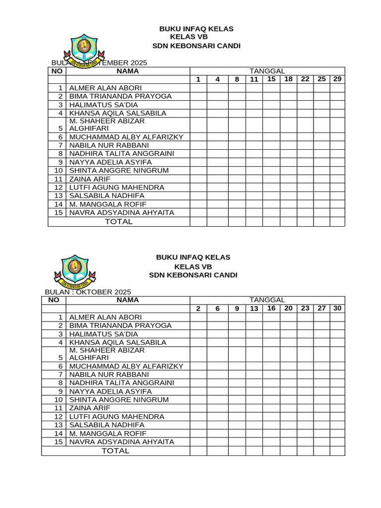 Buku Infaq Kelas VB SDN Kebonsari Candi | PDF