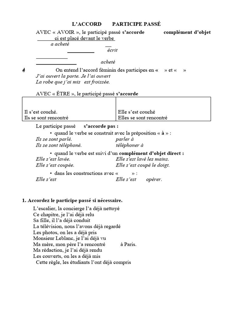 Accord du participe passé en français | PDF
