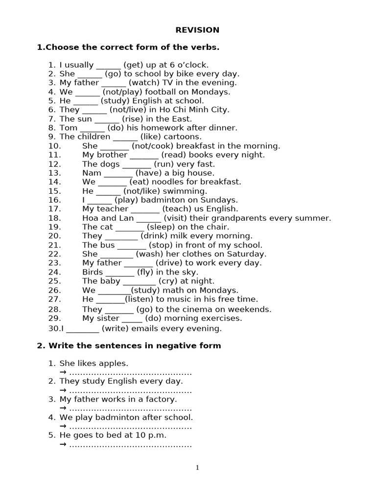 Verb Forms and Sentence Structure Exercises | PDF