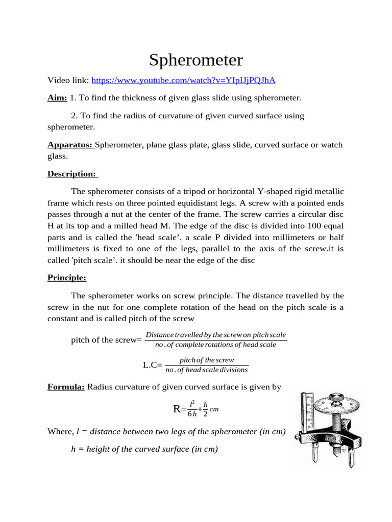 Spherometer: Measure Glass Thickness & Curvature | PDF | Rotation ...